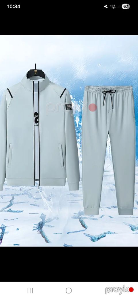 Kişi idman dəsti S ölçüsü – fermuarlı jaket + şalvar, açıq boz