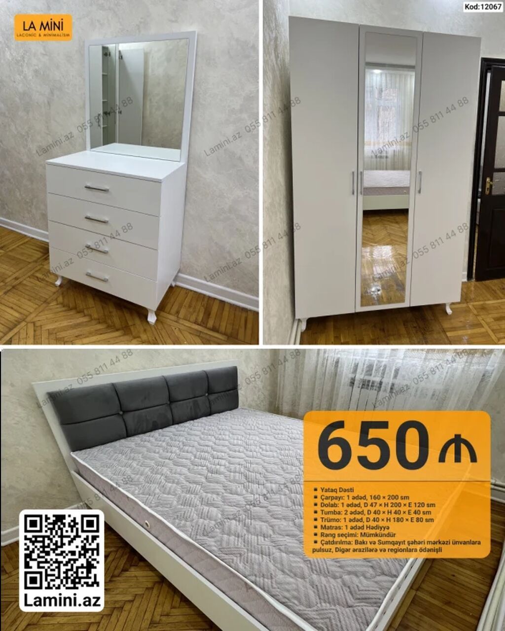 Yataq Dəsti – Kod: 12067 Komplektə daxildir: - Çarpayı: 1 ədəd, 160 x