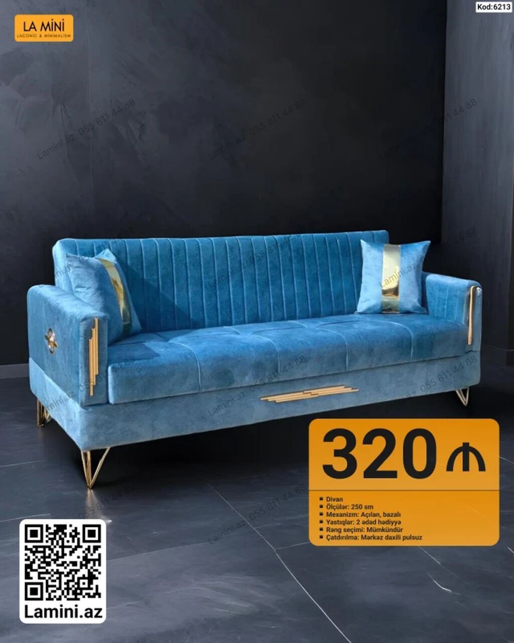 Məhsul: Divan (Kod: 6213) - Ölçü: 250 sm - Mexanizm: Açılan, bazalı — Mebel, Bakı