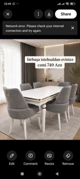 Yemək otağı dəsti – zərif dizayn - Dəst: 1 ədəd düzbucaqlı masa + 6 — Mebel