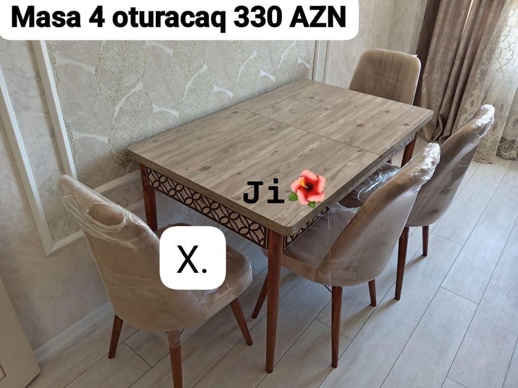 Mətbəx/qonaq otağı üçün yemək dəsti: - Masa və 4 ədəd oturacaqdan