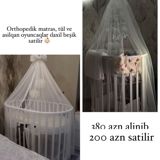 Ağ rəngli dairəvi uşaq beşiyi. Komplekt: - Ortopedik matras - Tül — Ürünler