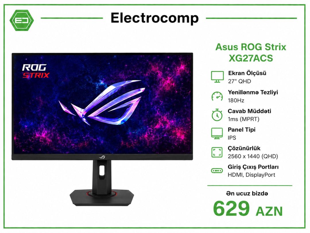 ASUS ROG Strix XG27ACS Gaming Monitor — Elektronika, Bakı