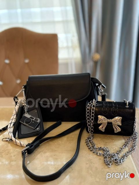 Qadın çanta dəsti – 2 ədəd - Rəng: qara - Material: süni dəri — Bakı
