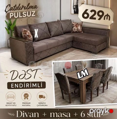 Endirimli Dəst: Divan + masa + 6 stul - Üslub: müasir — Digah