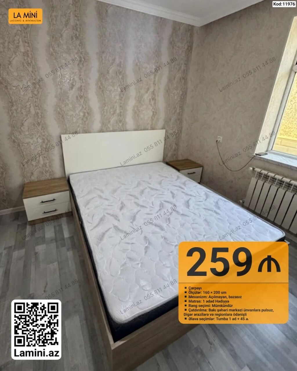Məhsul: İki nəfərlik çarpayı dəsti Xüsusiyyətlər: - Ölçülər: 160 × — Yataqlar, Bakı