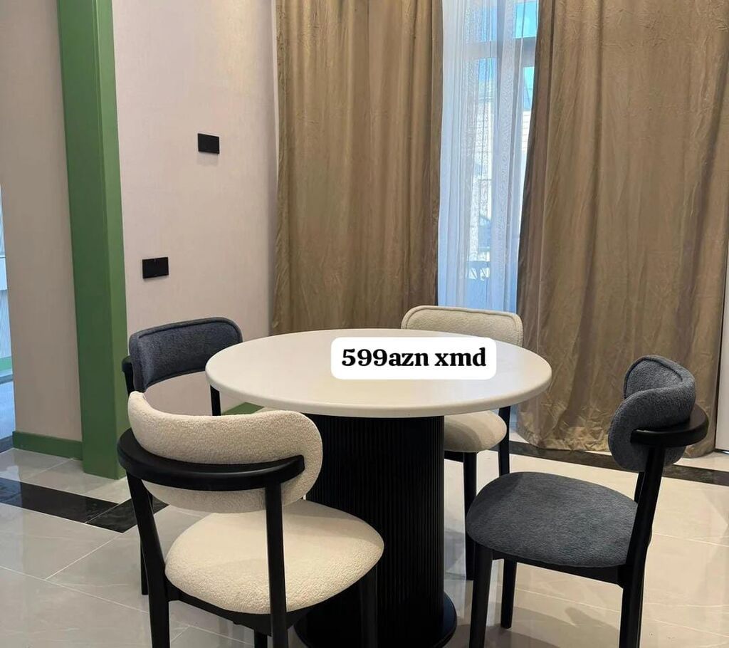 - Dairəvi masa və 4 stul — müasir minimal dizayn. Ağ dairəvi üst, qara — Mebel, Mehdiabad