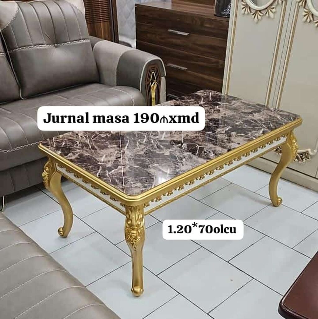 Lüks jurnal masası, altın döşəmə, 120x70 sm