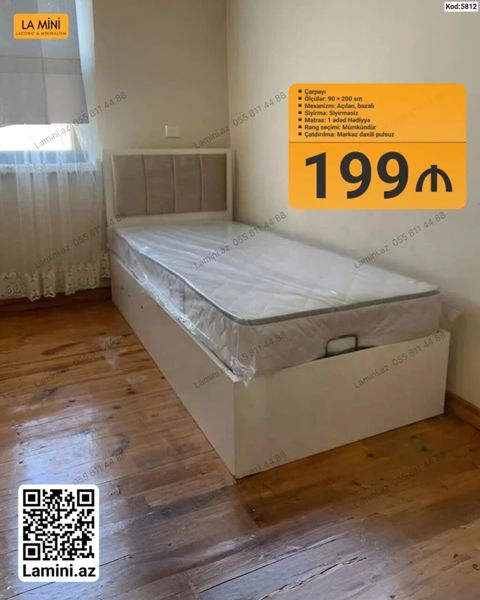 Çarpayı – minimalizm üslubunda, açılan bazalı model • Ölçü: 90 × 200 — Lamini Mebel — Beds