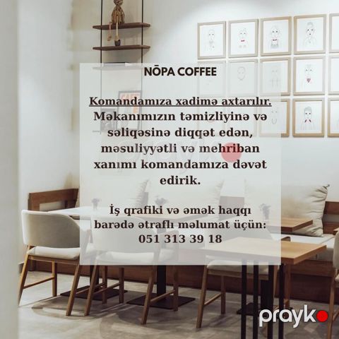 Kofeşopumuza 33+ yaş xanım işçi axtarılır — Bakı