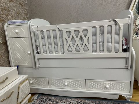 Ağ rəngli körpə beşiyi – çoxfunksiyalı model - Material: MDF/taxta