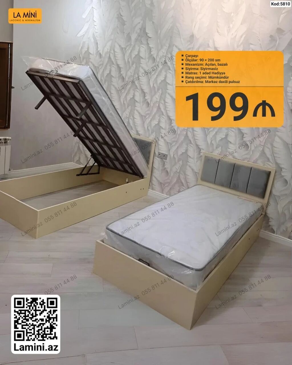 Çarpayı – açılan, bazalı model - Ölçü: 90 × 200 sm - Mexanizm