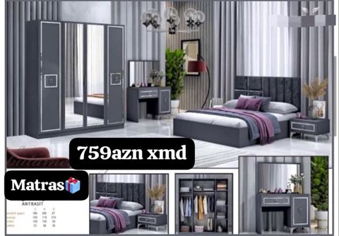 Yataq otağı dəsti – Antrasit rəng Komplekt: - 4 qapılı şkaf (2