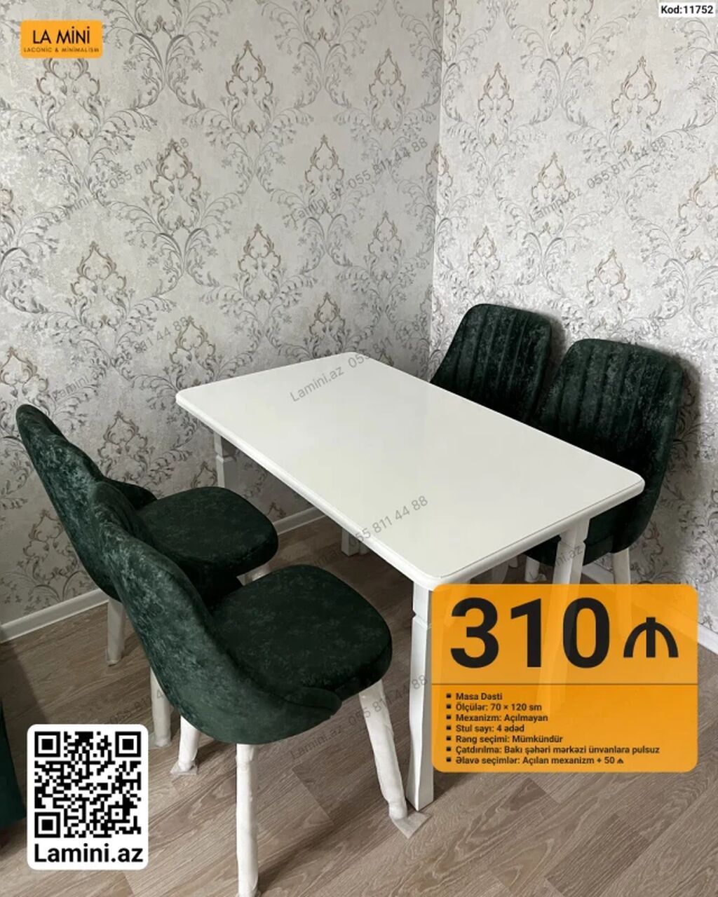 Masa dəsti – 4 stul ilə - Masa ölçüləri: 70 × 120 sm - Mexanizm — Mebel, Bakı