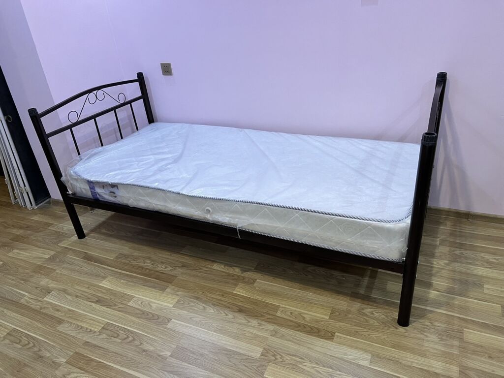 Metal çərçivəli tək nəfərlik çarpayı + döşək dəsti 90×200 sm — Yataqlar, Bakı (3)