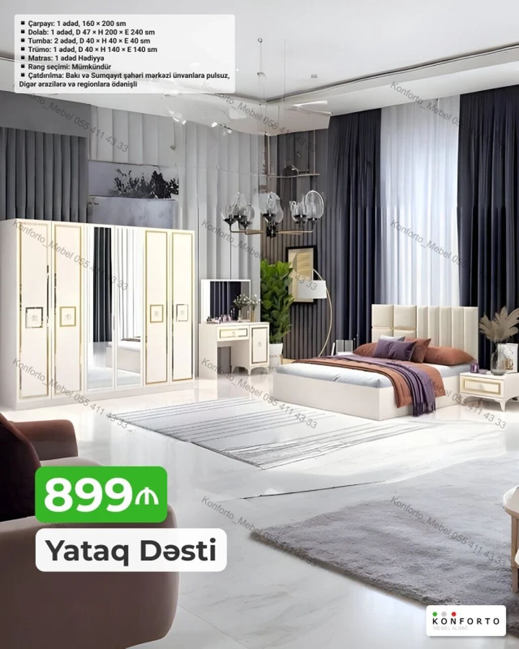 Yataq Dəsti – 160×200 sm, Matras Hədiyyə