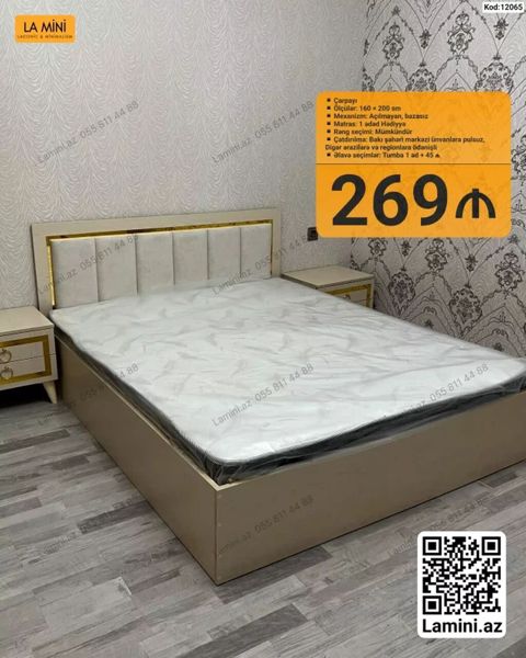Çarpayı – Kod: 12065 - Ölçü: 160 × 200 sm - Mexanizm: açılmayan — Lamini Mebel — Beds