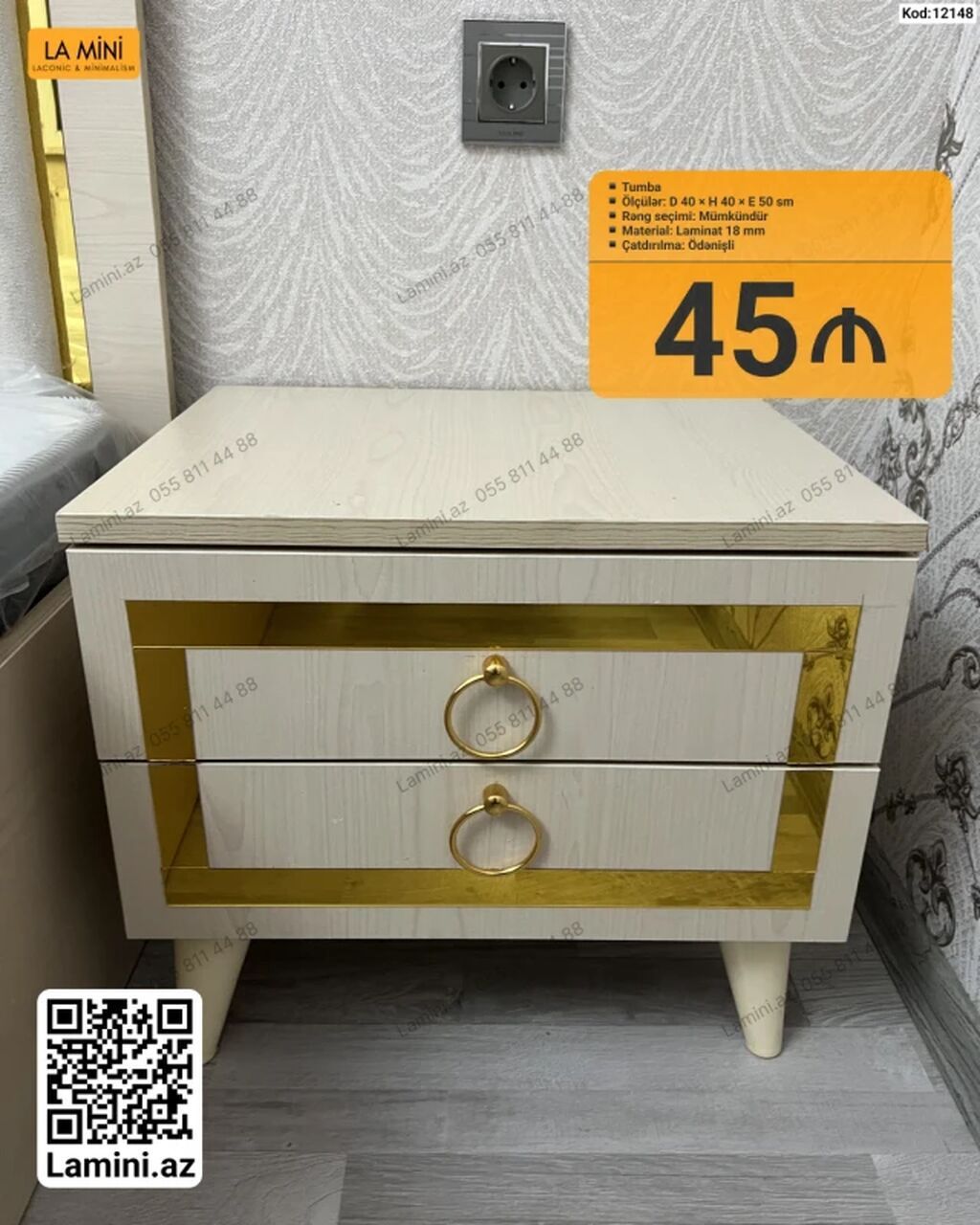 Tumba – 2 çekmecəli model - Ölçülər: D 40 × H 40 × E 50 sm -