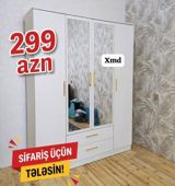 Açıq rəngli, güzgülü paltar şkafı - 3 qapılı dizayn: orta hissədə iki — Mallar
