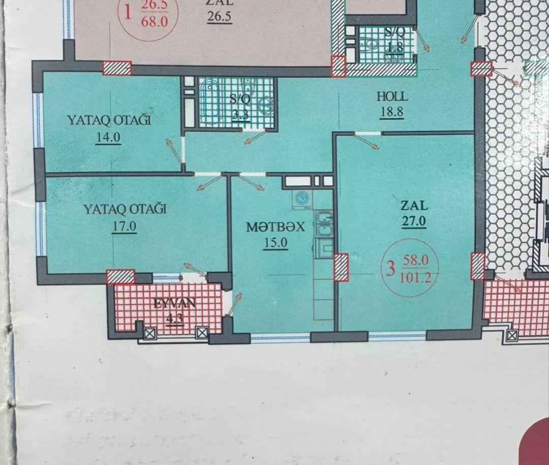 Satılır 3 otaqlı yeni tikili 101 m² — Mənzil, Bakı (3)