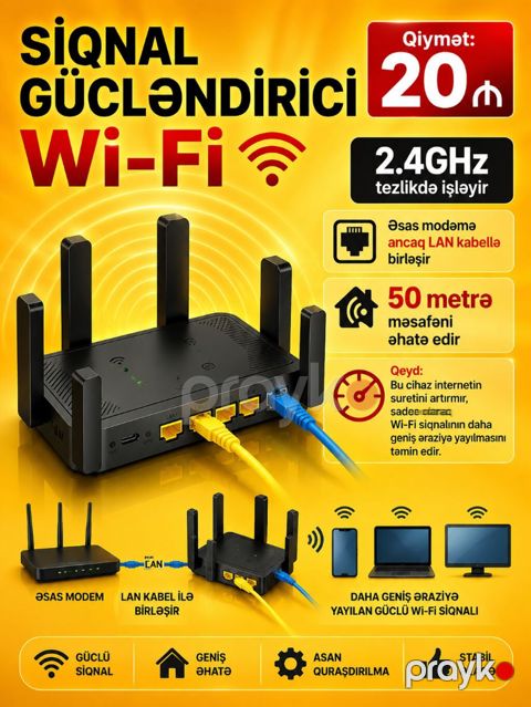 Wifi gücləndirici. ⛔⛔⛔ 2.4GHz tezlikdə işləyir. ⛔⛔⛔ Əsas modemə ancaq — Lənkəran