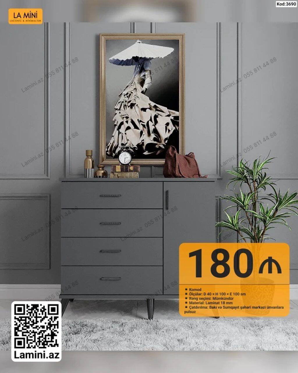 Mebel: Komod (Kod: 3690) - Ölçülər: D 40 × H 100 × E 100 sm -