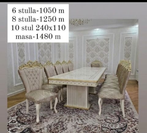 Qonaq otağı üçün, Yeni, Açılmayan, Dördbucaq masa, 12 stul — İnci mebel — Мебель