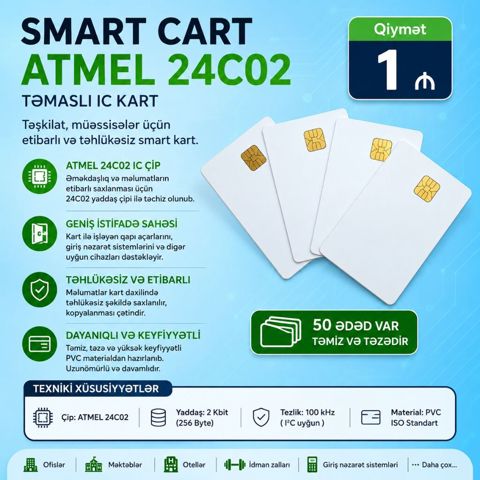 Smart cart ATMEL 24C02 Təşkilat,müəssisələr üçün smart kart. Kart ilə