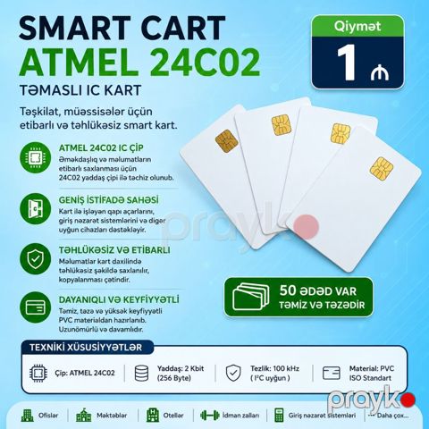 Smart cart ATMEL 24C02 Təşkilat,müəssisələr üçün smart kart. Kart ilə