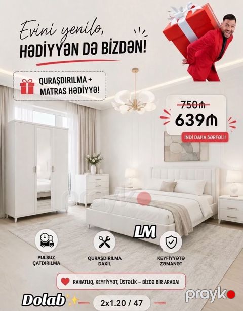 Ağ rəngli üçqapılı şkaf (Dolab) – minimalist və zərif dizayn