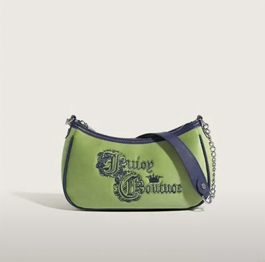 Juicy Couture çiyin çantası – yaşıl məxməri tekstura və tünd göy — Çantalar, Bakı (2)