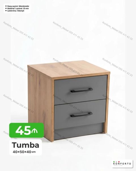 İki çekmecəli tumbə - Ölçü: 40 × 50 × 40 sm - Material: 18 mm laminat