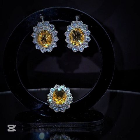 Dəstə daxildir: Üzük, Sırğa, Gümüş, 925 Əyar — Emerald_Jewellery_Antique