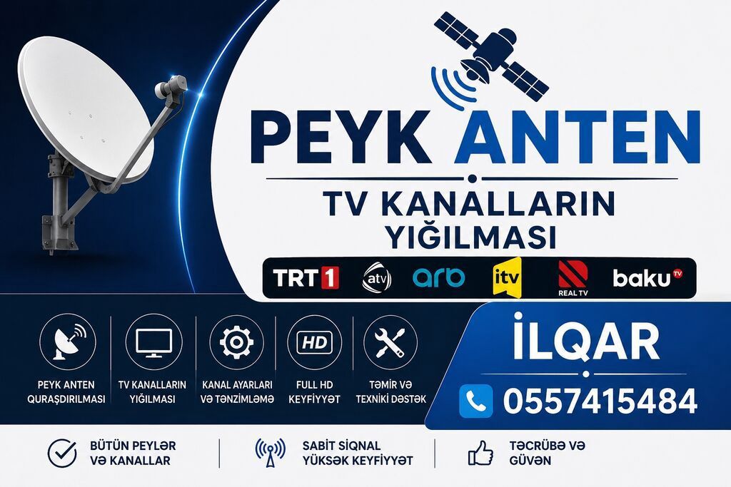 Xidmət: Peyk anten quraşdırılması və TV kanallarının yığılması — Xidmətlər, Bakı