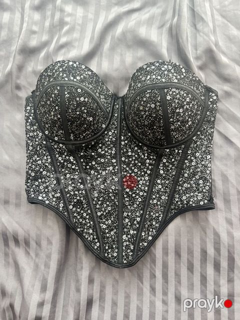 Payetli Qara Korset Top