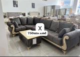 Künc divan dəsti – klassik dizaynlı, tünd boz rəngdə, qızılı dekorlu — Furniture