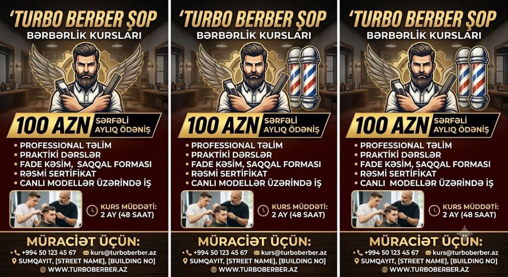 Turbo Barber Shop – Bərbərlik Kursları Xidmətin məzmunu: - — Təlim, kurslar, Sumqayıt