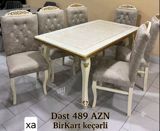 Yemək otağı dəsti – süfrə masası + 6 ədəd stul - Rəng: krem/ivori — Furniture