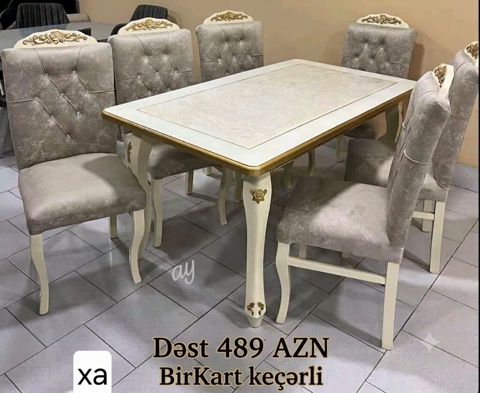Yemək otağı dəsti – süfrə masası + 6 ədəd stul - Rəng: krem/ivori — Xırdalan