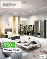 Yataq Dəsti – 750 ₼ Zərif qızılı detallarla tünd boz rəngdə modern — Furniture