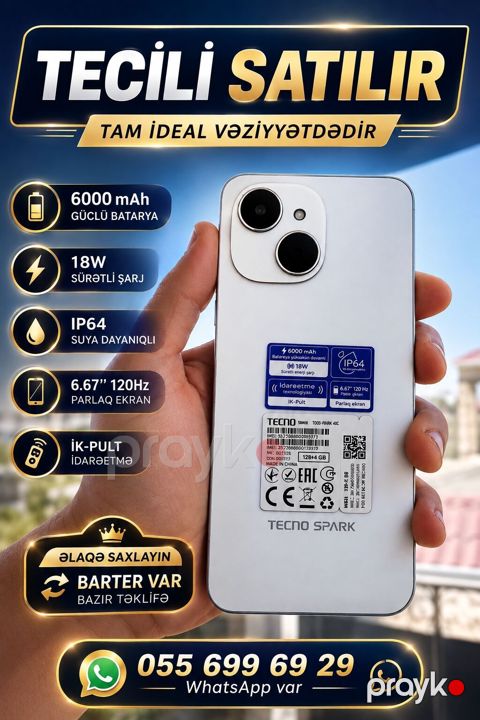Tecno Spark, 128 GB, rəng - Ağ — Bakı