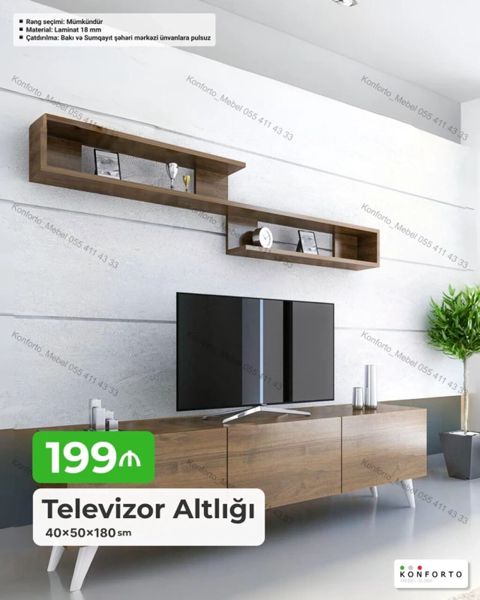 Televizor altlığı və divar rəfləri dəsti - Ölçü: 40 × 50 × 180 sm