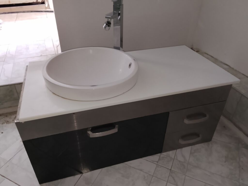 Hamam üçün lavabo dəsti - Üstəqoyma dairəvi keramik qab lavabo - Xrom — Mallar, Bakı (2)