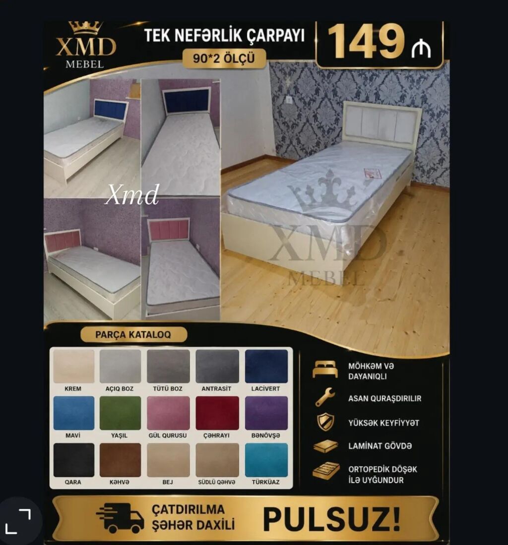 TEK NƏFƏRLİK ÇARPAYI – 90×200 ölçü Xüsusiyyətlər: - Möhkəm və - 1