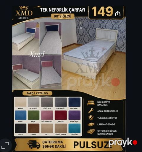Tek nəfərlik çarpayı – 90×200 sm ölçü. Xüsusiyyətlər: - Möhkəm və