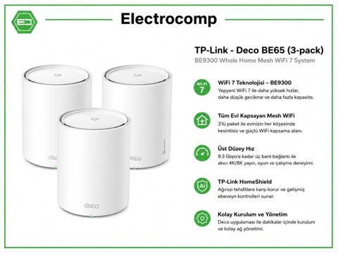 TP-Link Deco BE65 (3-Pack) BE9300 WiFi 7 mesh sistemi