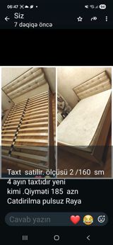 Taxt satılır. Ölçü: 200 x 160 sm. Yumşaq başlıq, taxta karkas və — Mebel