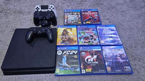PS4 Slim oyun seti Komplekt: - PlayStation 4 Slim konsolu (qara) - 3