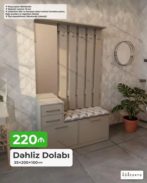 Dəhliz Dolabı – 35×200×100 sm - Rəng seçimi: mümkündür - Material: 18 — Konforto Mebel — Dəhliz mebeli