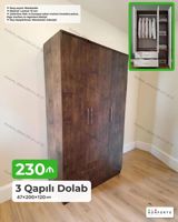 3 qapılı paltar dolabı – 47×200×120 sm Xüsusiyyətlər: - Material: 18 — Goods